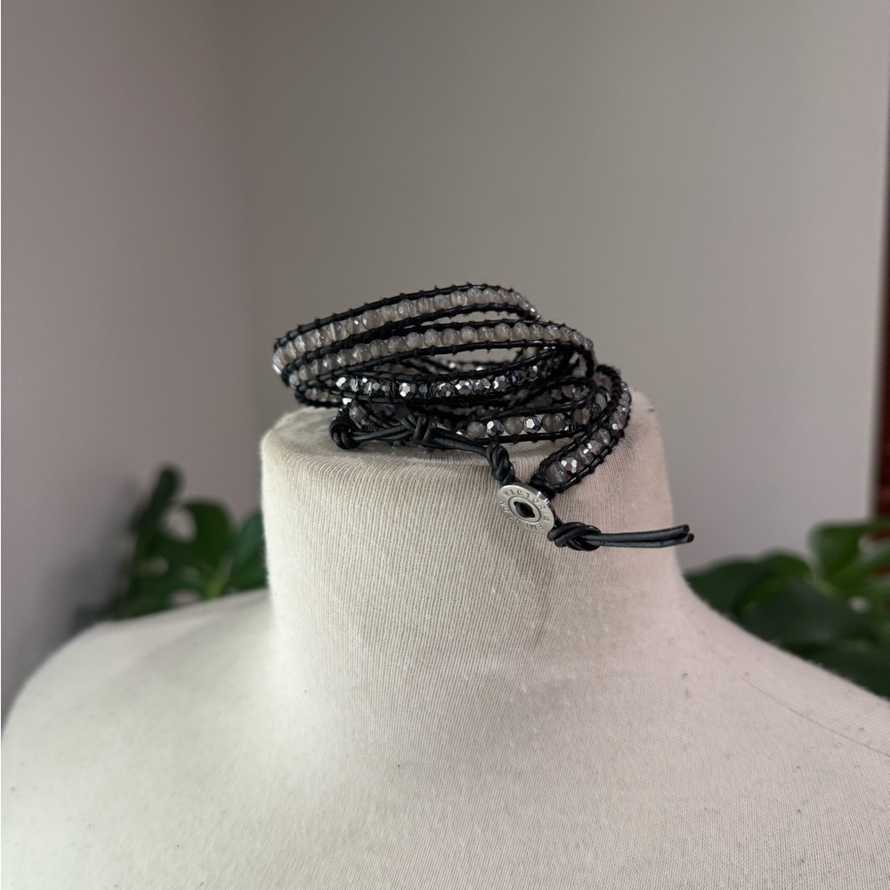 Victoria Emerson Black‎ Leather Crystal Wrap Bracelet